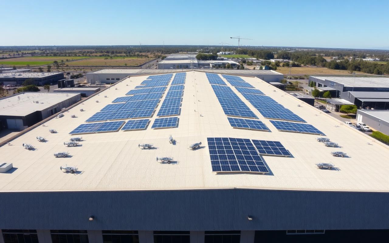 Western Sydney warehouse rooftop with commercial solar panels