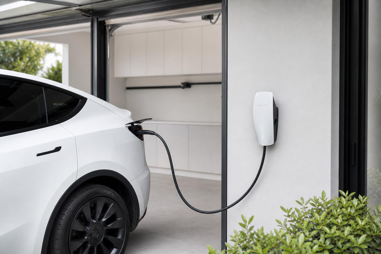 Home EV charger plugged into electric vehicle