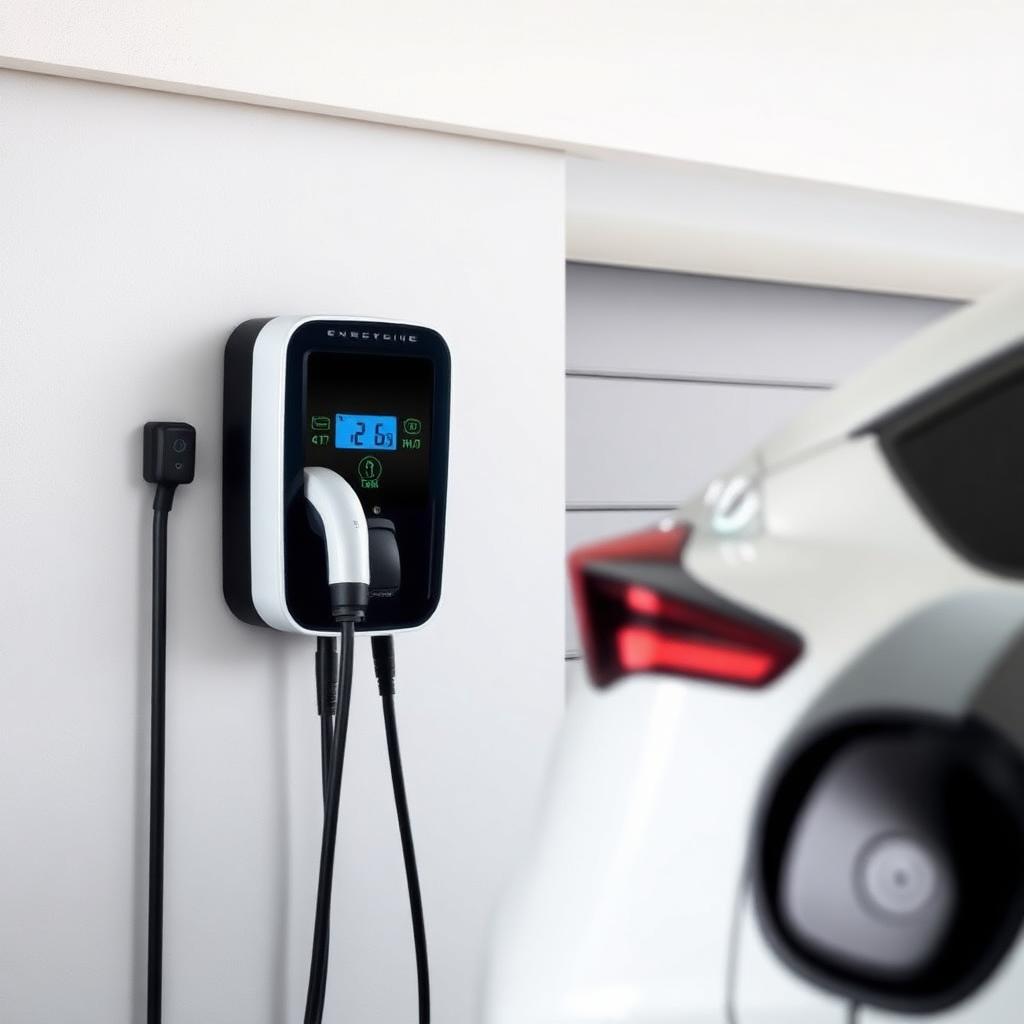 Home EV charger plugged into electric vehicle